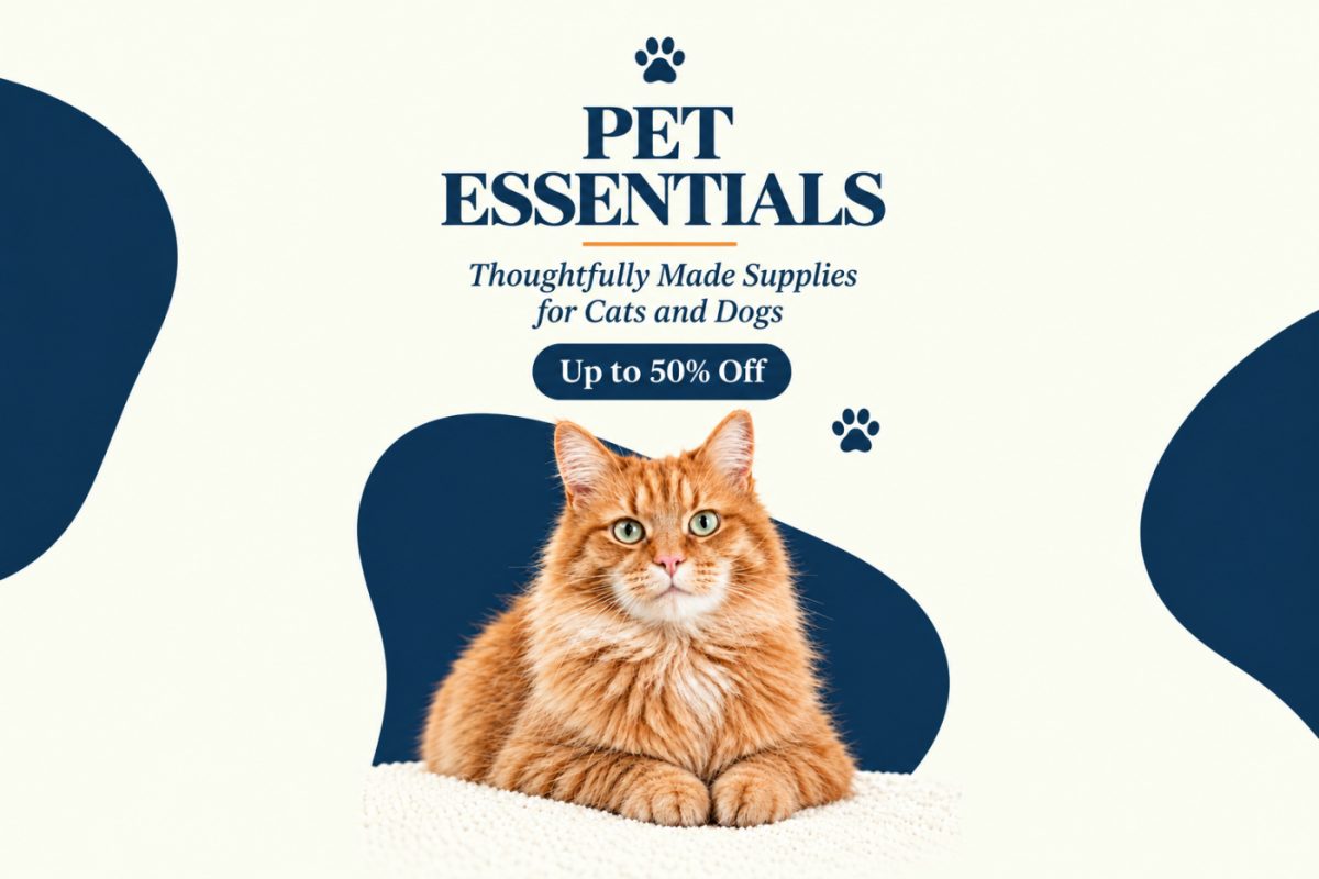 Pet essentials 3:2 banner with all content centered for both mobile and desktop